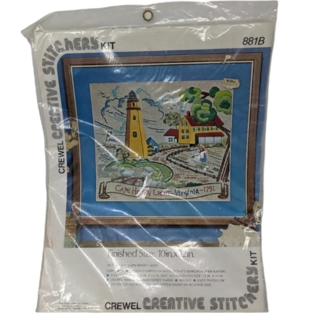 Crewel Creative Stitchery Kit Lighthouse Cape Henry Virginia Farm Scene Ship New